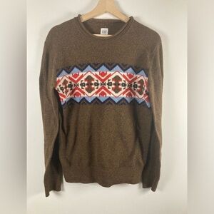 GAP Native Aztec Knit Sweater NEW Brown with Blue White Red Design XS